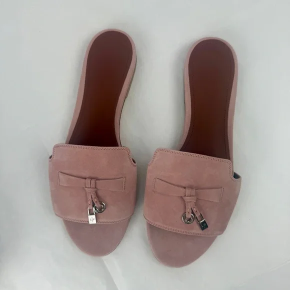 SOLD! NWT Loro Piana Summer Charms Flats Sandal Pink Suede Slide - Picture 4 of 7